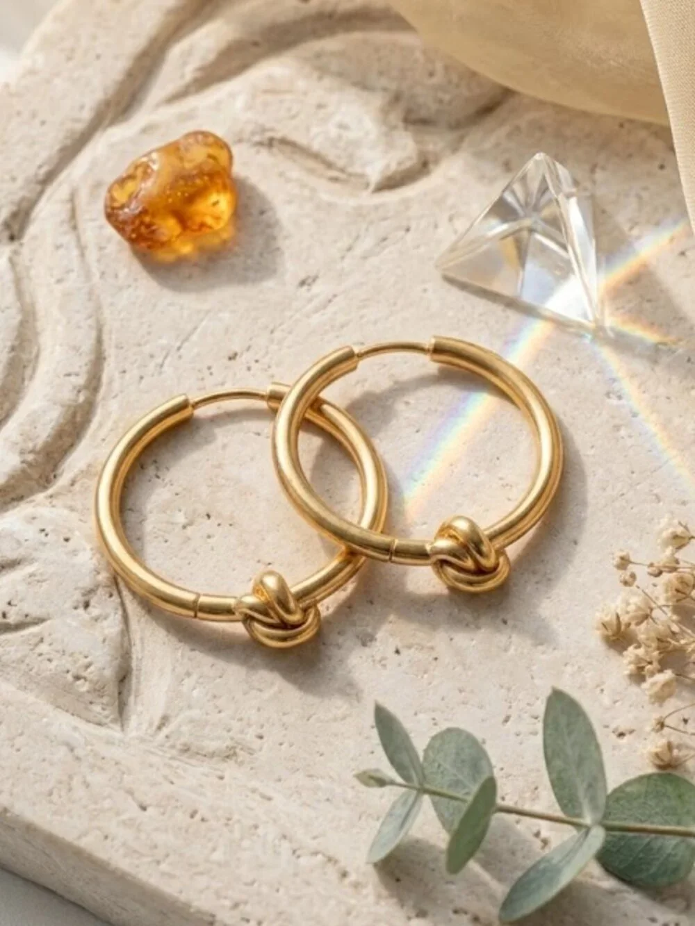 18K Gold Plated Stainless Steel Knot Hoop Earrings Old Money Quiet Luxury